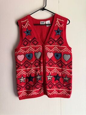 Capacity Vintage Red Hearts Button Up Sweater Vest Women’s Size Petite Large